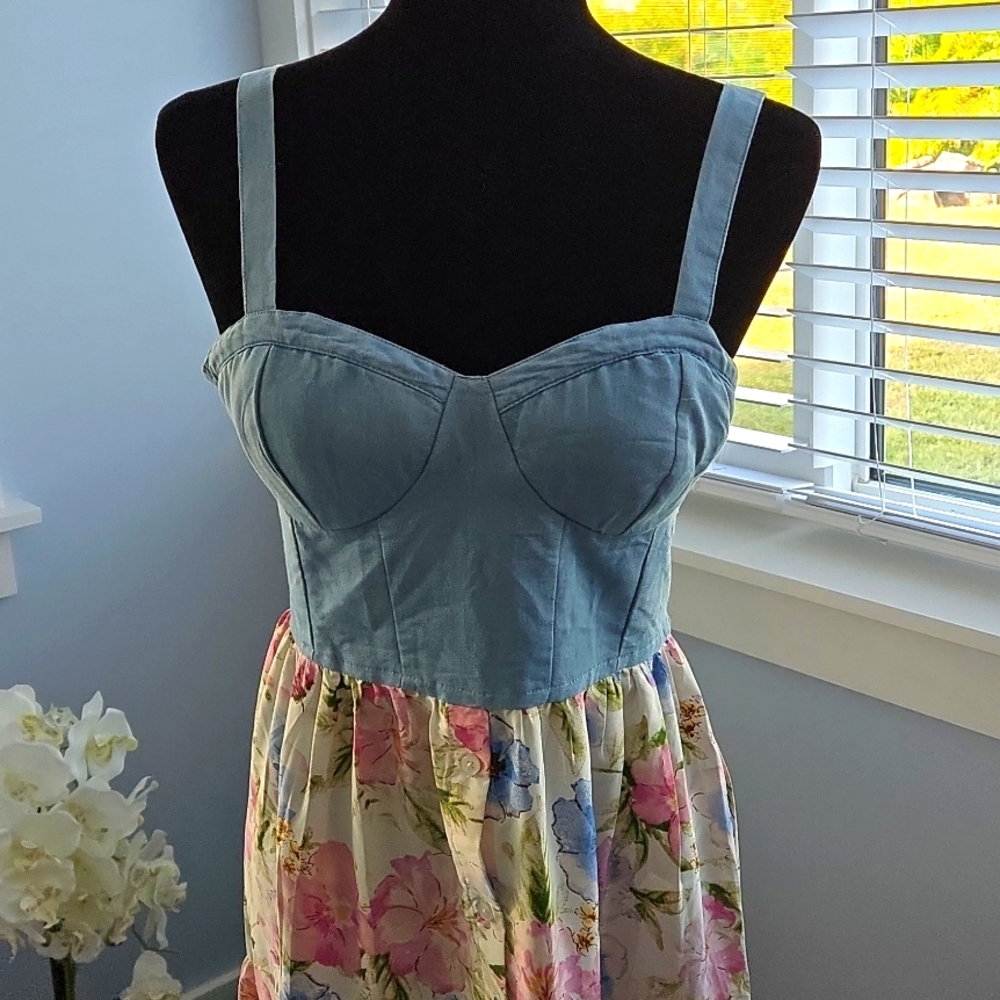 BAND OF THE FREE Floral Maxi Dress with Denim Bodice Size Medium - Picture 3 of 6